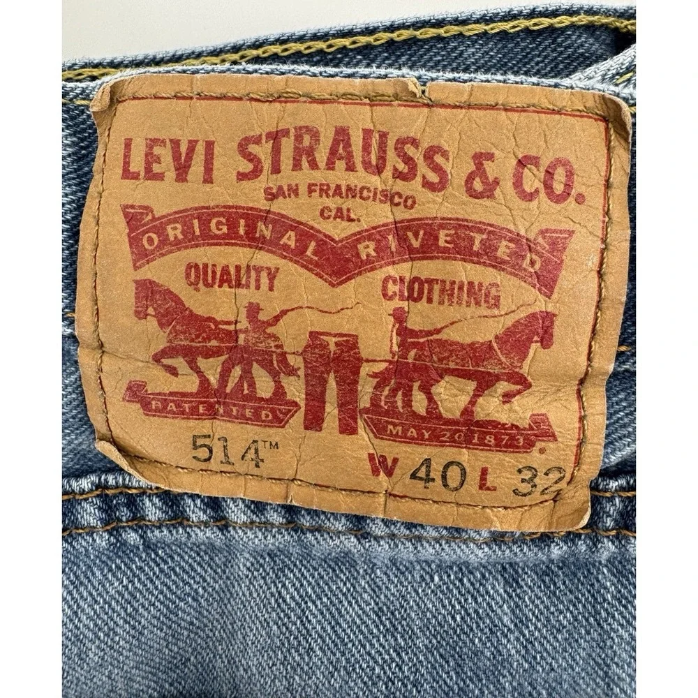 Levi's 514 Size 40x32 Blue Denim Jeans‎ Regular Straight Leg Distressed Red Tab